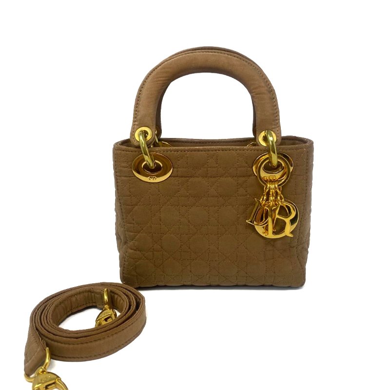 迪奧 Dior Mini Lady Dior 米色 帆布 三格 黛妃包 戴妃包 迷你 手挽肩背兩用袋 手提包 斜背包 金扣 GHW-1