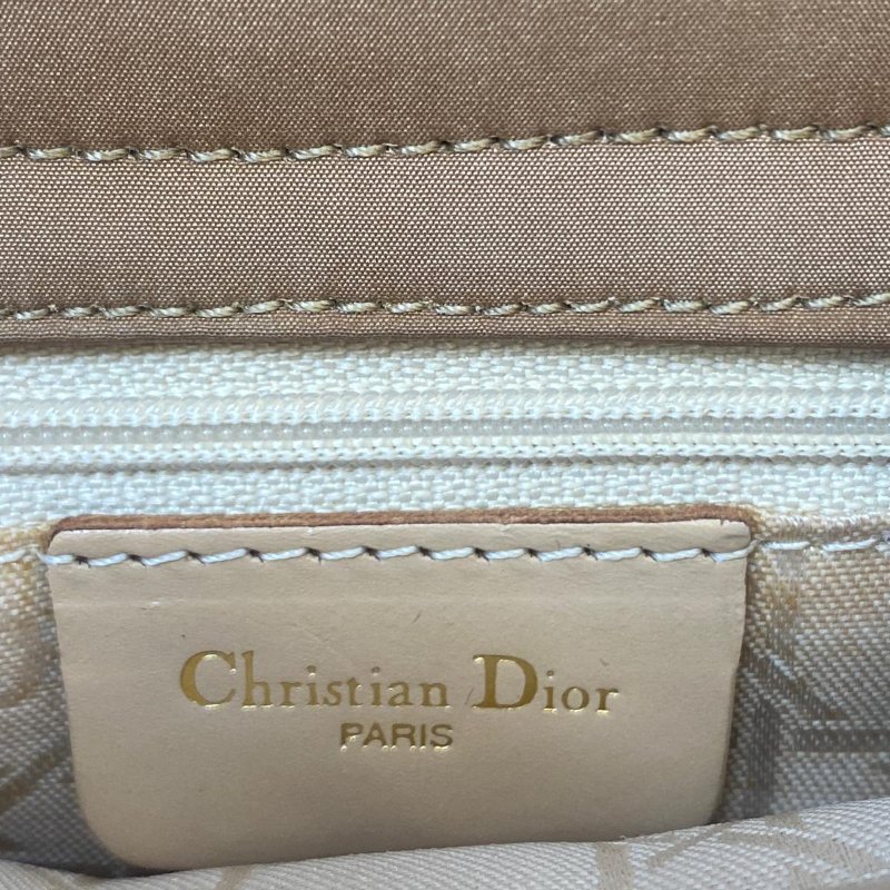 迪奧 Dior Mini Lady Dior 米色 帆布 三格 黛妃包 戴妃包 迷你 手挽肩背兩用袋 手提包 斜背包 金扣 GHW-5