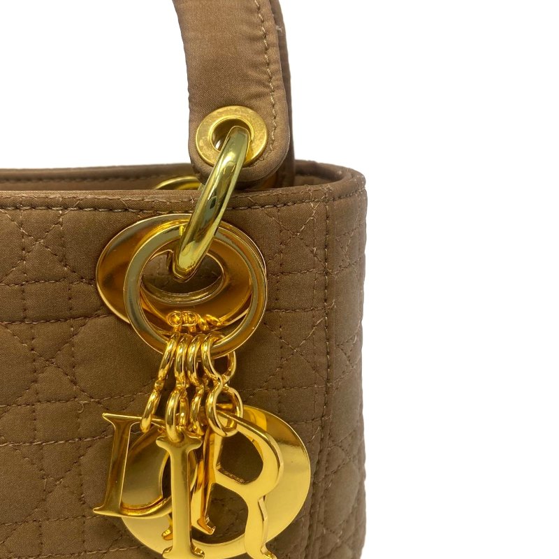 迪奧 Dior Mini Lady Dior 米色 帆布 三格 黛妃包 戴妃包 迷你 手挽肩背兩用袋 手提包 斜背包 金扣 GHW-6