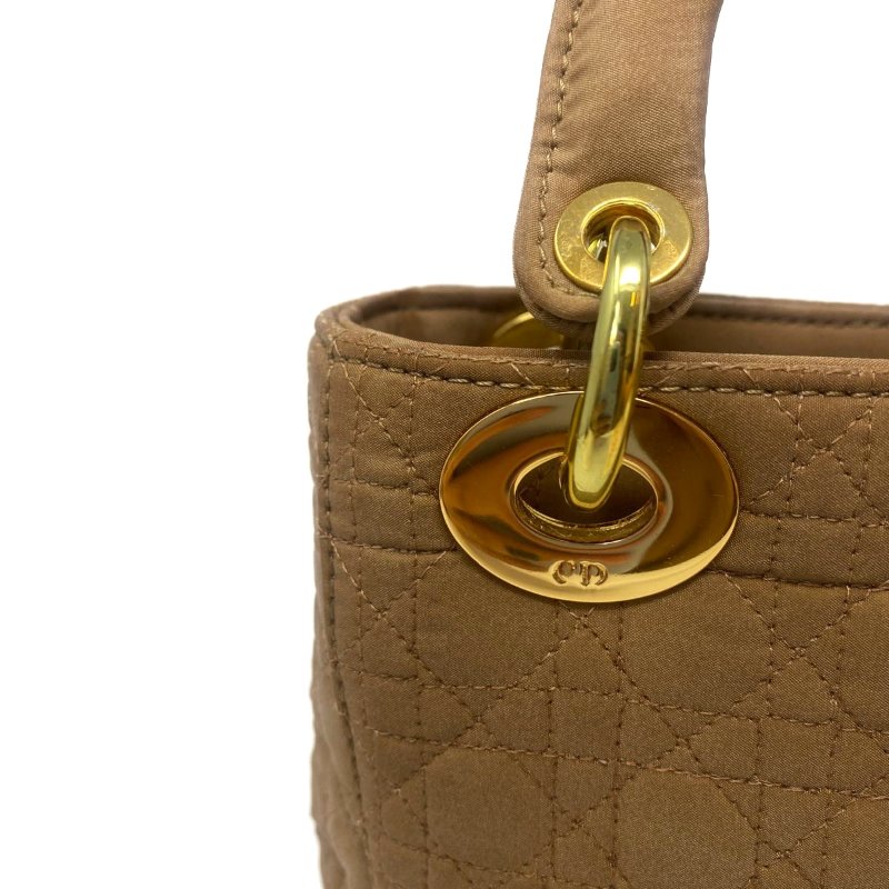 迪奧 Dior Mini Lady Dior 米色 帆布 三格 黛妃包 戴妃包 迷你 手挽肩背兩用袋 手提包 斜背包 金扣 GHW-7