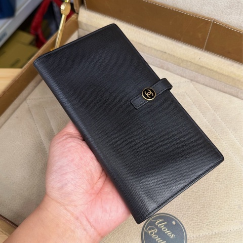 上架中🔑Chanel 黑皮革雙C釦發財長夾