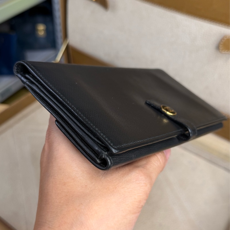 上架中🔑Chanel 黑皮革雙C釦發財長夾-1