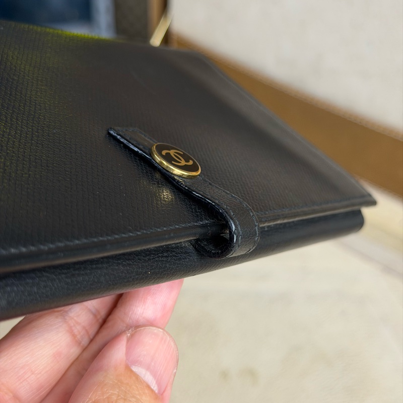 上架中🔑Chanel 黑皮革雙C釦發財長夾-3