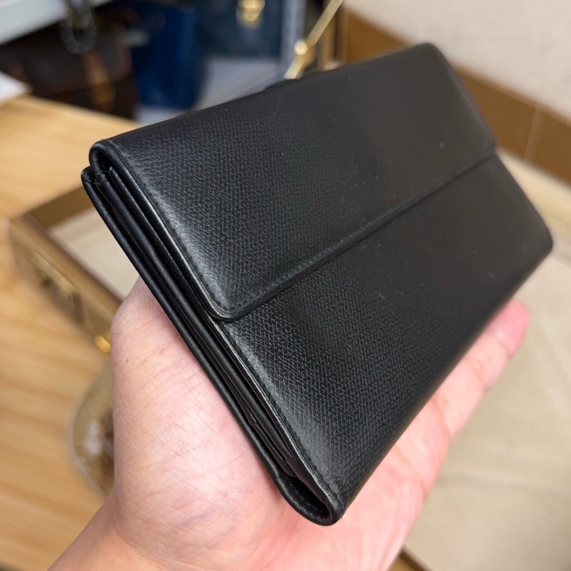 上架中🔑Chanel 黑皮革雙C釦發財長夾-7