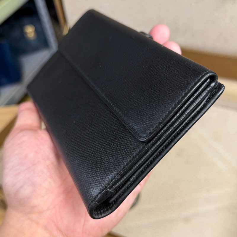 上架中🔑Chanel 黑皮革雙C釦發財長夾-9