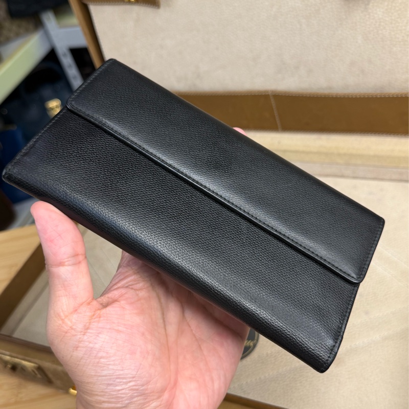 上架中🔑Chanel 黑皮革雙C釦發財長夾-11