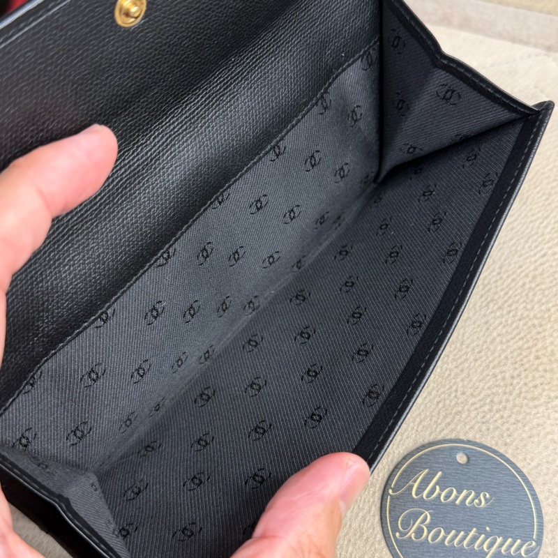 上架中🔑Chanel 黑皮革雙C釦發財長夾-13