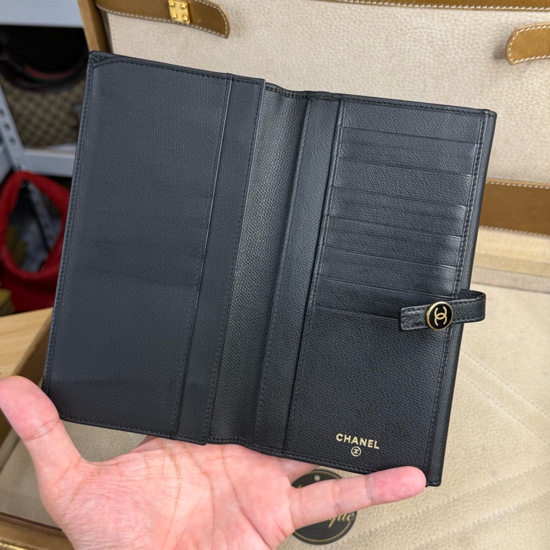 上架中🔑Chanel 黑皮革雙C釦發財長夾-14
