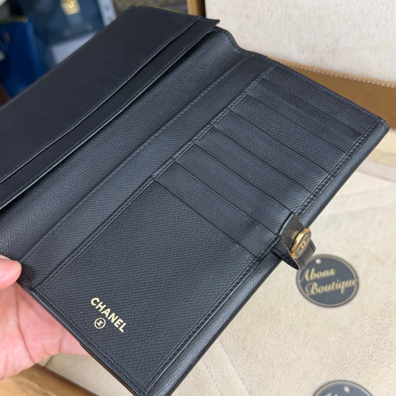 上架中🔑Chanel 黑皮革雙C釦發財長夾-16