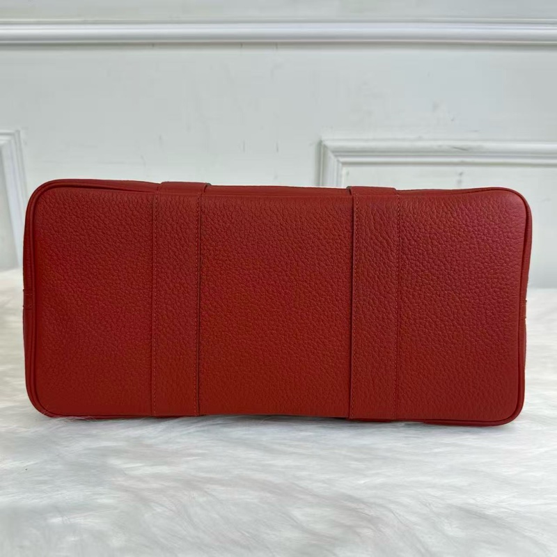 閒置新 Hermes愛馬仕Garden Party30 花園包30酒紅色拼米色帆布拼皮 銀扣 經典托特購物袋 熱門款手提單肩包-2