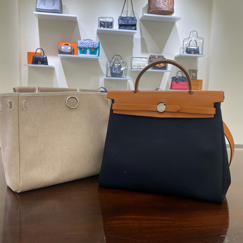 愛馬仕hermes herbag31黑白棕三色單肩包 斜挎包。-0