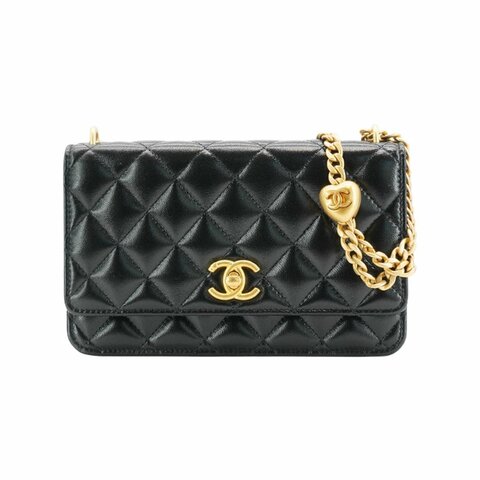 Chanel 菱格羊皮愛心調節金釦斜背包WOC(AP3201-黑)