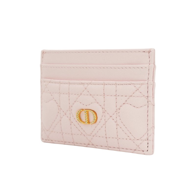 Dior 展示品 羊皮水鑽logo愛心車縫造型卡片包(粉)-1