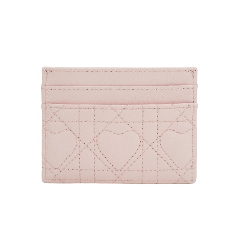 Dior 展示品 羊皮水鑽logo愛心車縫造型卡片包(粉)-2