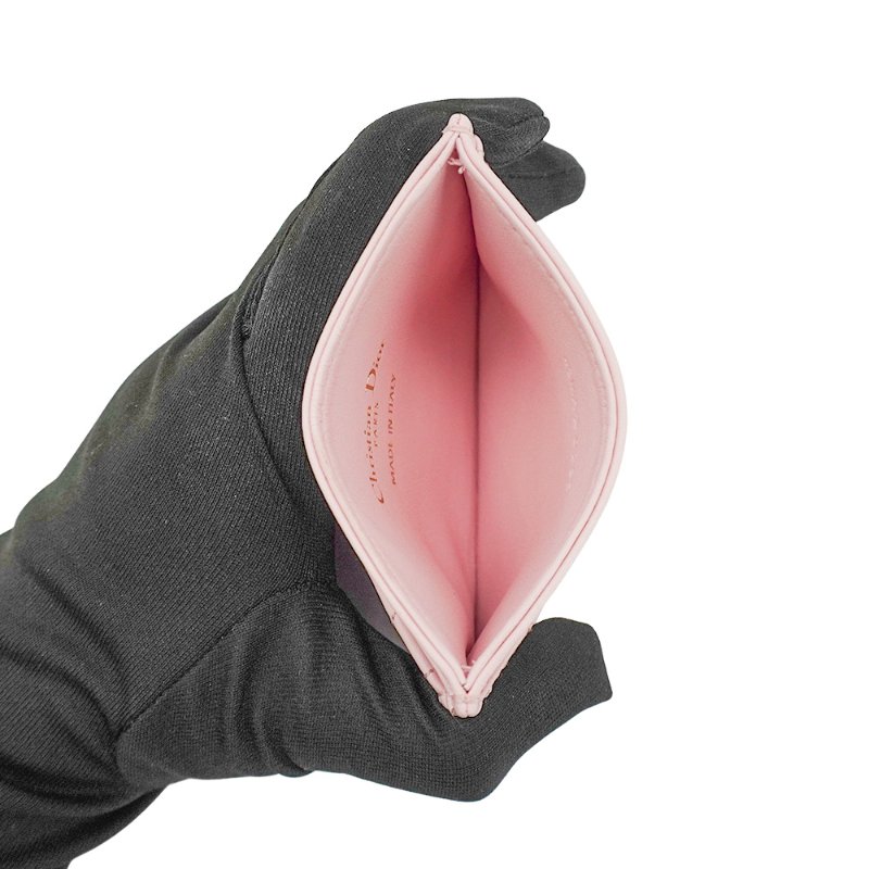 Dior 展示品 羊皮水鑽logo愛心車縫造型卡片包(粉)-4