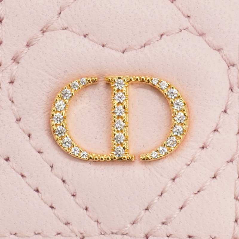 Dior 展示品 羊皮水鑽logo愛心車縫造型卡片包(粉)-5