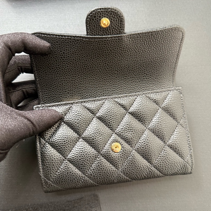 Chanel 黑色荔枝牛皮 金釦 中夾 錢包 銀包-2