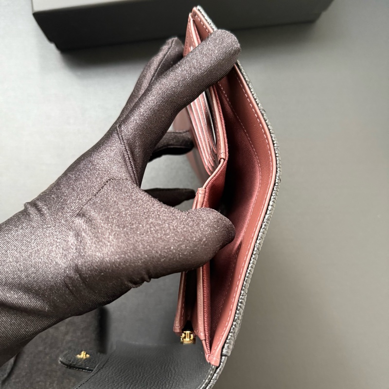 Chanel 黑色荔枝牛皮 金釦 中夾 錢包 銀包-4