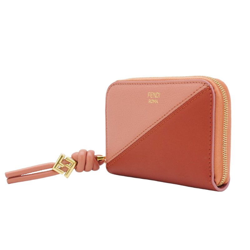 Fendi 拼色牛皮ㄇ字拉鍊短夾(粉/磚橘)-1
