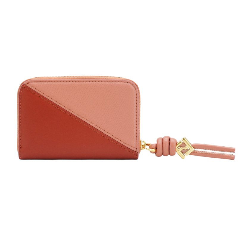 Fendi 拼色牛皮ㄇ字拉鍊短夾(粉/磚橘)-2