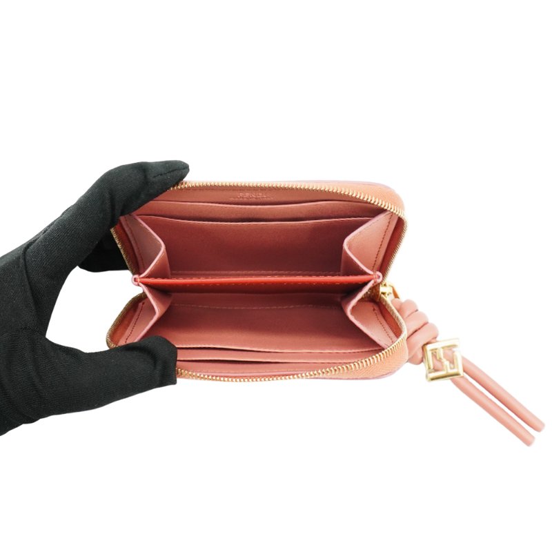 Fendi 拼色牛皮ㄇ字拉鍊短夾(粉/磚橘)-4