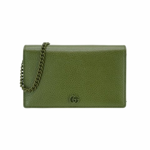 Gucci 展示品 GG Marmont 粒紋牛皮綠鍊帶Woc斜背包(497985-綠)