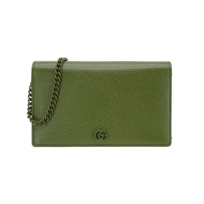 Gucci 展示品 GG Marmont 粒紋牛皮綠鍊帶Woc斜背包(497985-綠)-0