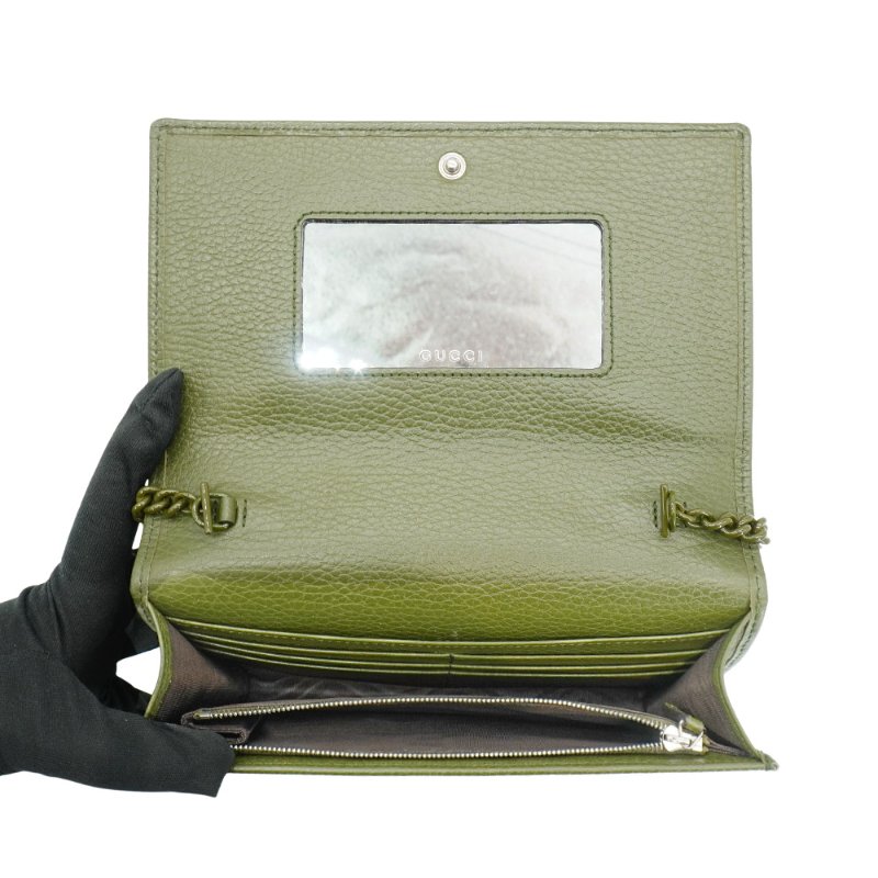 Gucci 展示品 GG Marmont 粒紋牛皮綠鍊帶Woc斜背包(497985-綠)-4