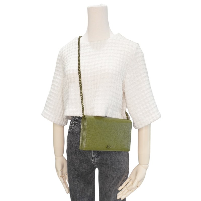Gucci 展示品 GG Marmont 粒紋牛皮綠鍊帶Woc斜背包(497985-綠)-5