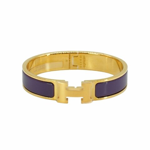Hermes Clic H Logo 琺瑯窄版手環-PM (葡萄紫/金)