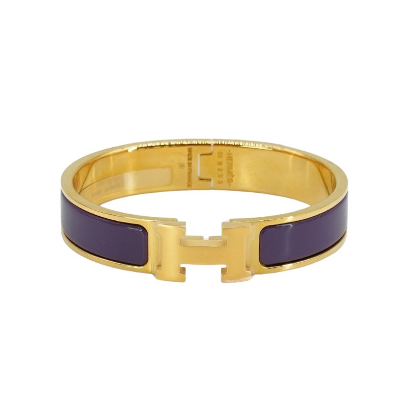 Hermes Clic H Logo 琺瑯窄版手環-PM (葡萄紫/金)-0