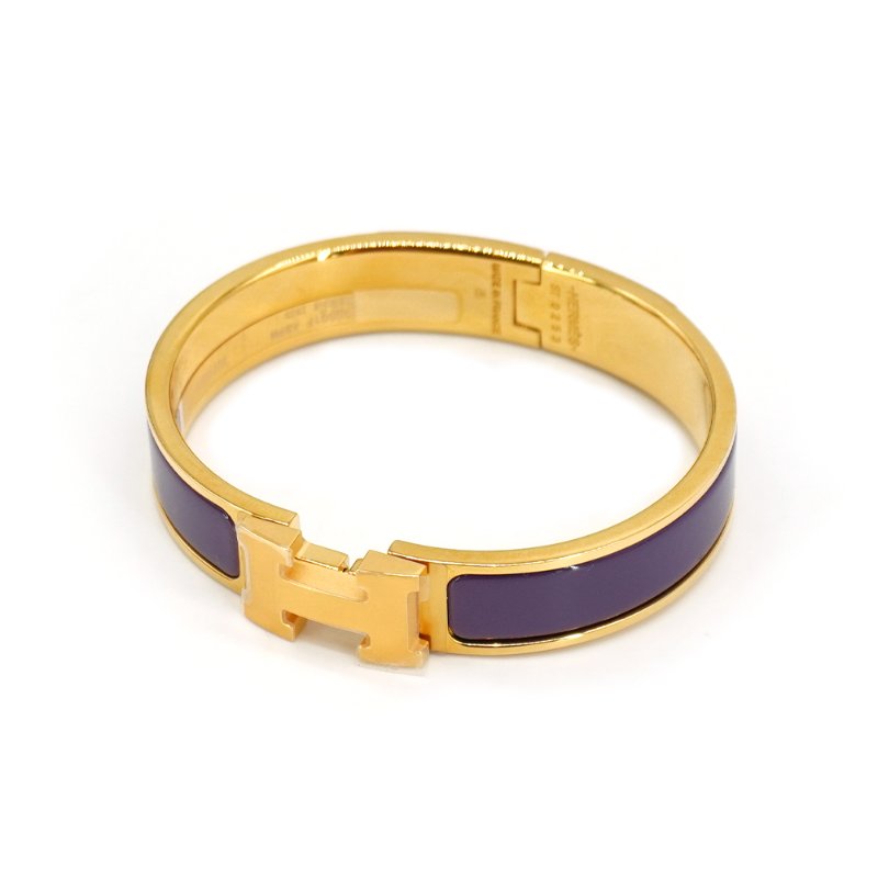 Hermes Clic H Logo 琺瑯窄版手環-PM (葡萄紫/金)-1