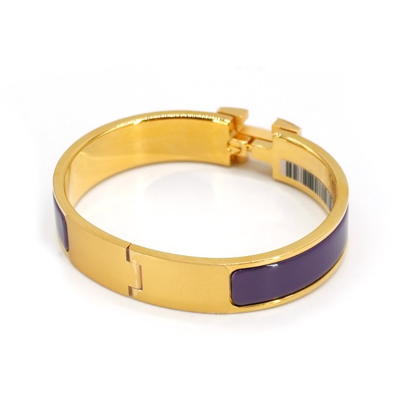 Hermes Clic H Logo 琺瑯窄版手環-PM (葡萄紫/金)-2