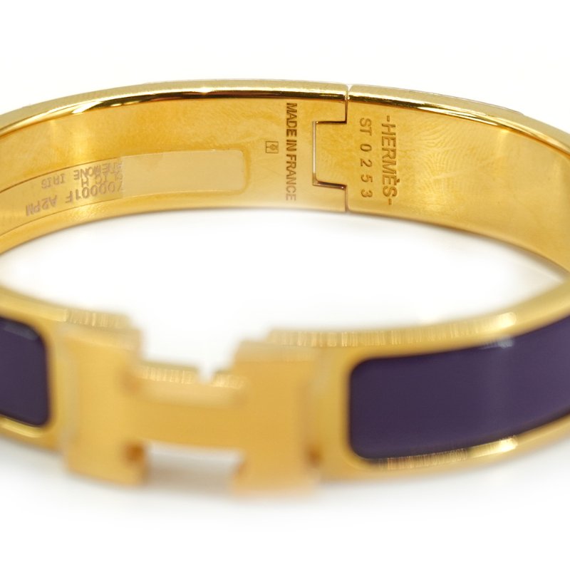 Hermes Clic H Logo 琺瑯窄版手環-PM (葡萄紫/金)-4