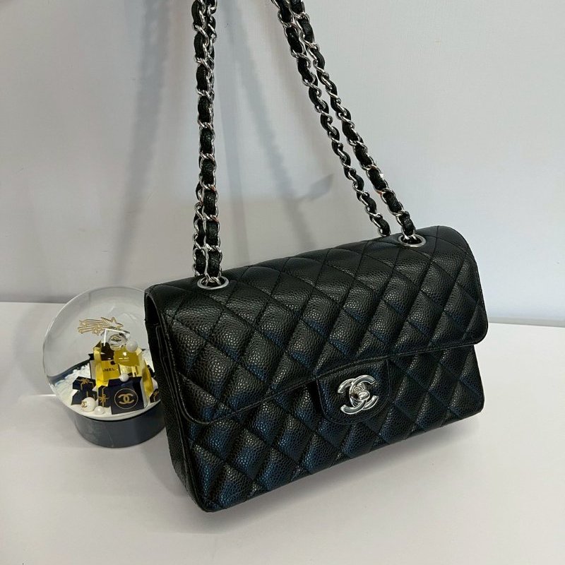 Chanel CF23 黑銀荔枝牛  99新 全配台灣購證-0