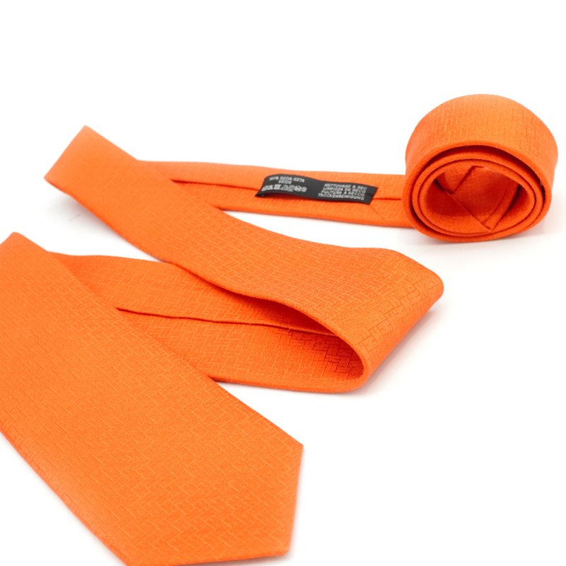 Hermes Faconnee H 斜紋真絲領帶(橘)-3