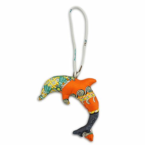 Hermes 絲質海豚吊飾(橘/黃)