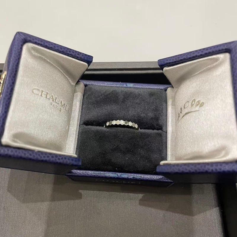 CHAUMET BeeMyLove愛巢蜂巢戒指2.5mm14鑽18K白金/鑽石52-4
