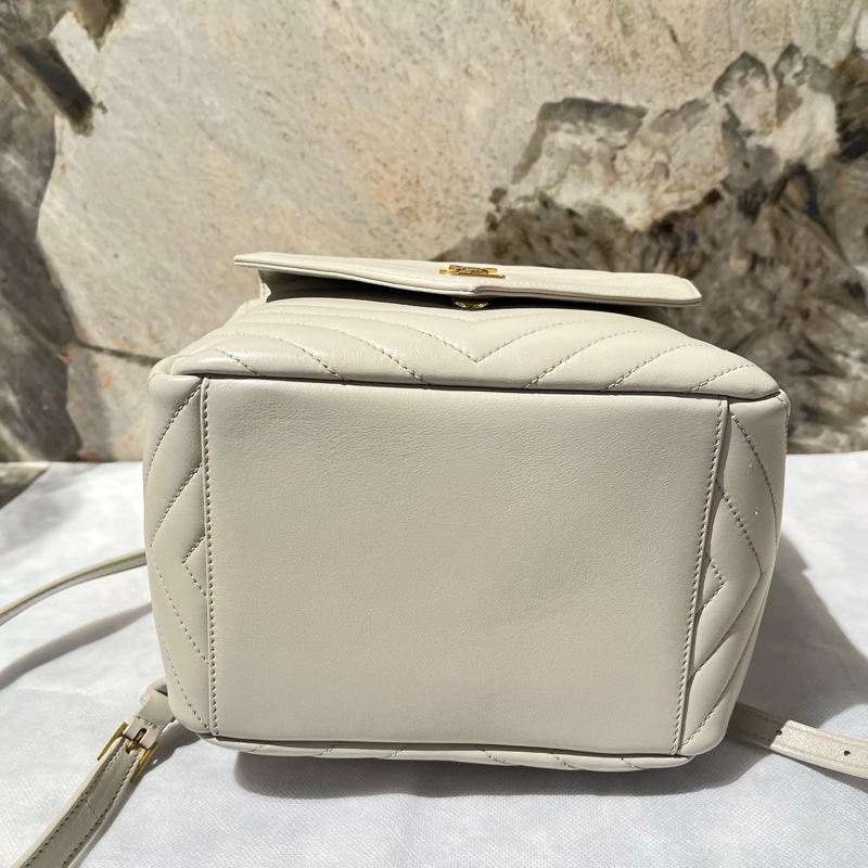 YSL-Saint Laurent灰白色羊皮Y型金鏈後背包-1