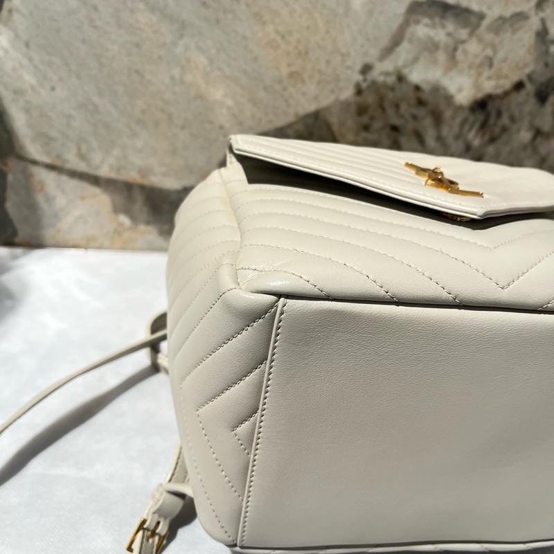 YSL-Saint Laurent灰白色羊皮Y型金鏈後背包-2