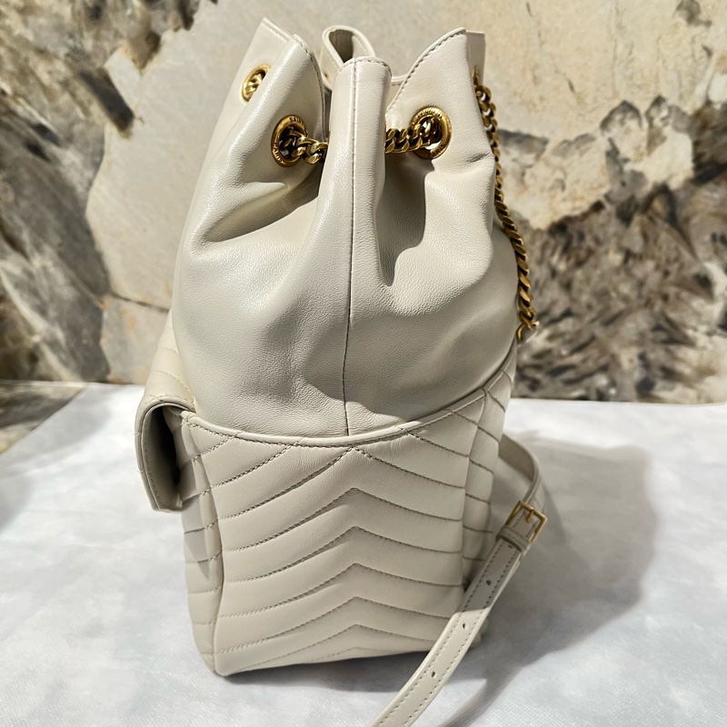 YSL-Saint Laurent灰白色羊皮Y型金鏈後背包-4