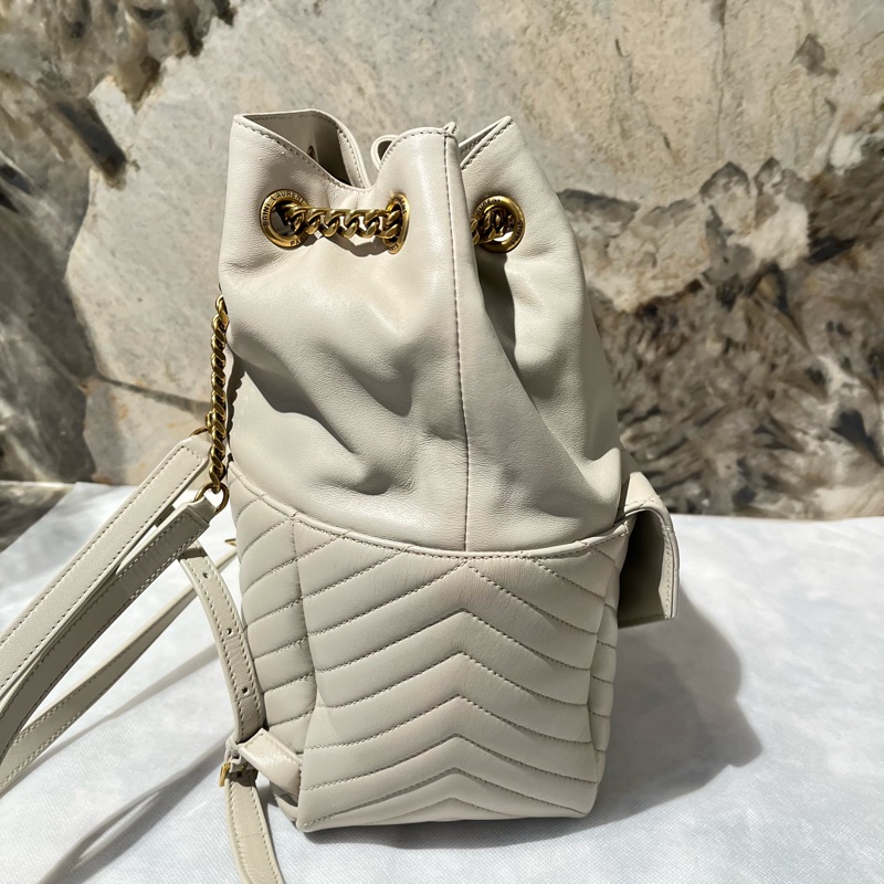 YSL-Saint Laurent灰白色羊皮Y型金鏈後背包-5