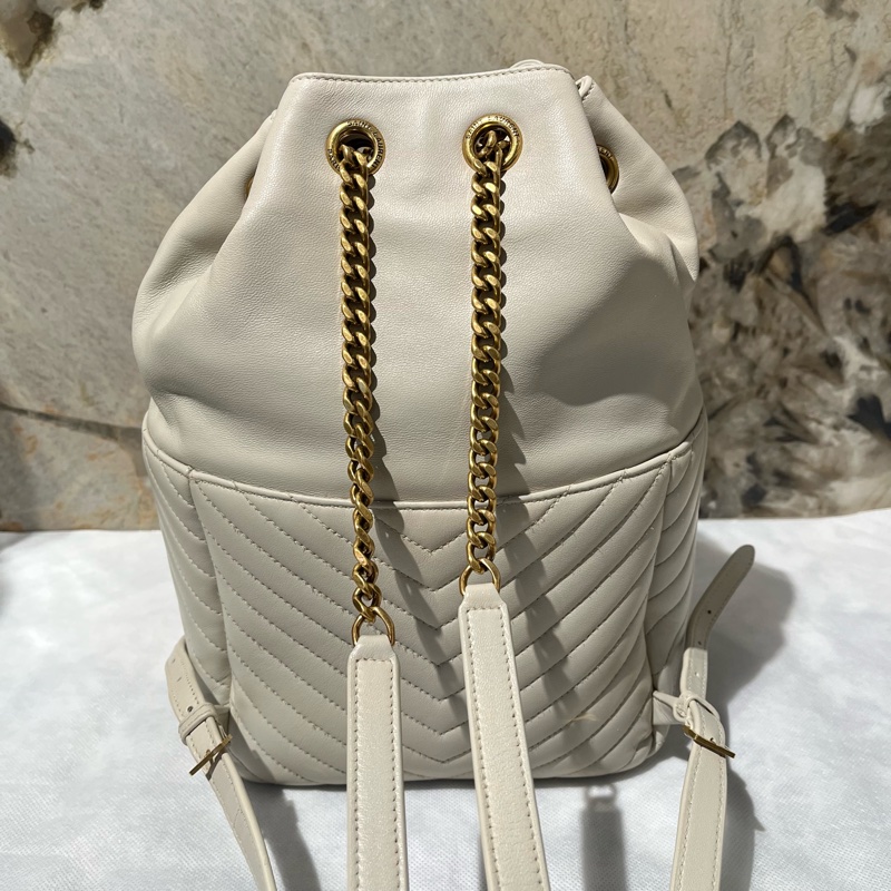 YSL-Saint Laurent灰白色羊皮Y型金鏈後背包-6