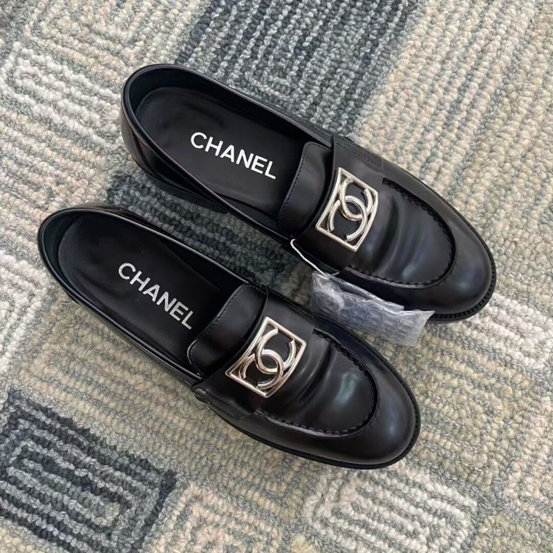 Chanel 香奈兒 黑色 大logo 厚底 樂福鞋  38.5碼-0