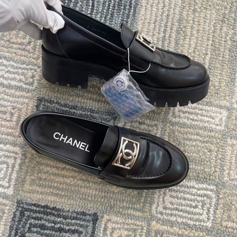 Chanel 香奈兒 黑色 大logo 厚底 樂福鞋  38.5碼-1