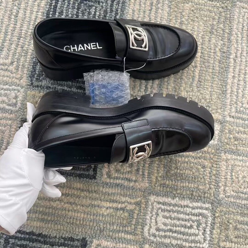 Chanel 香奈兒 黑色 大logo 厚底 樂福鞋  38.5碼-2
