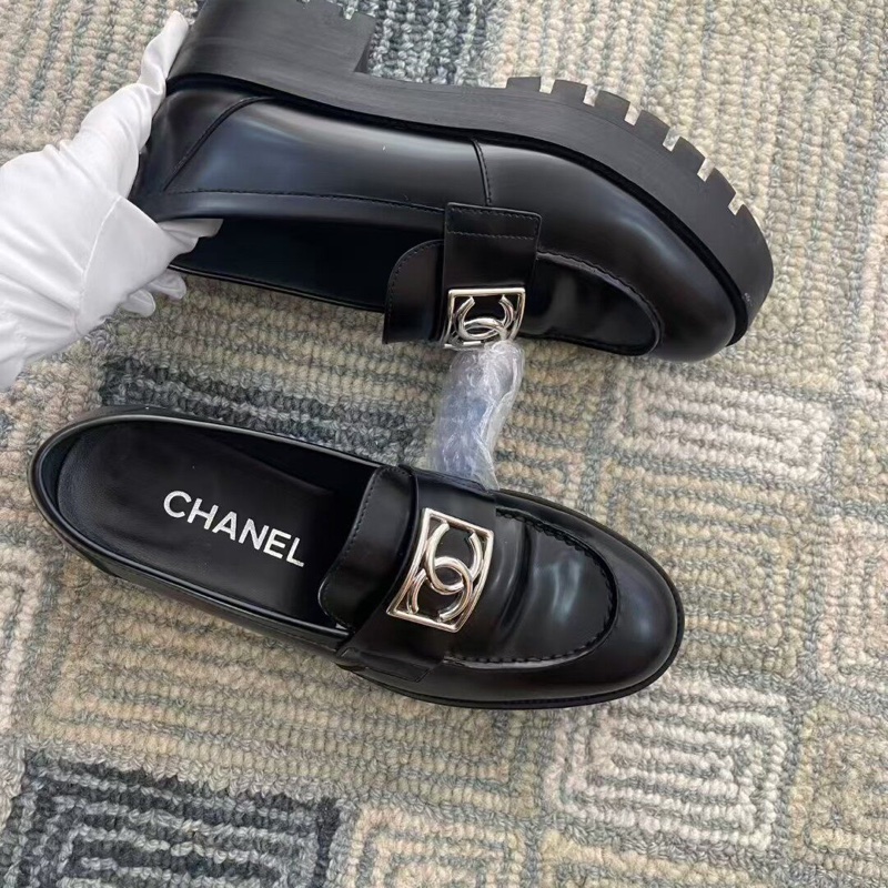 Chanel 香奈兒 黑色 大logo 厚底 樂福鞋  38.5碼-5