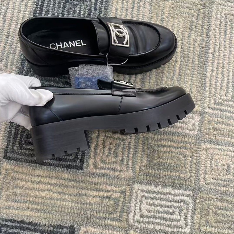 Chanel 香奈兒 黑色 大logo 厚底 樂福鞋  38.5碼-13