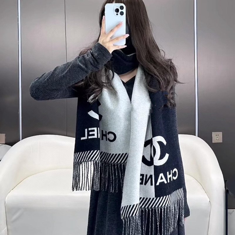 Chanel 黑白拼色圍巾-3