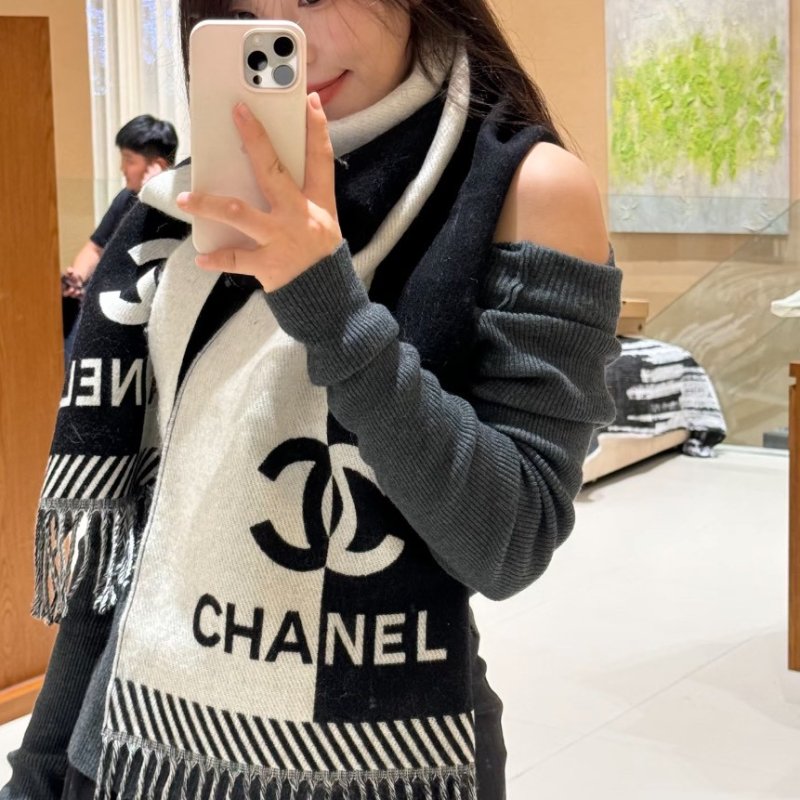Chanel 黑白拼色圍巾-4